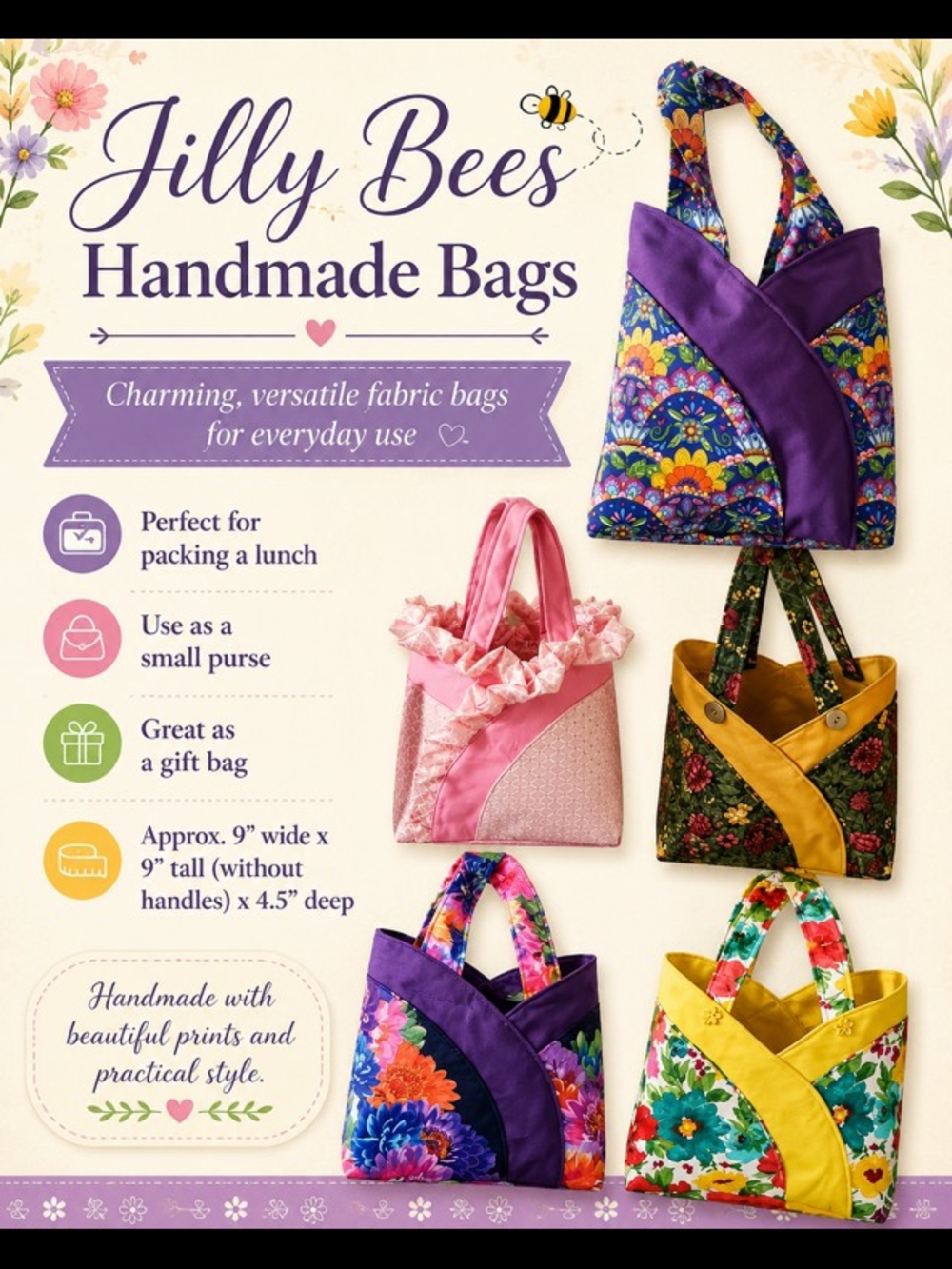 Handmade Pink and Silver Floral Tote Bag - Picture 2 of 2